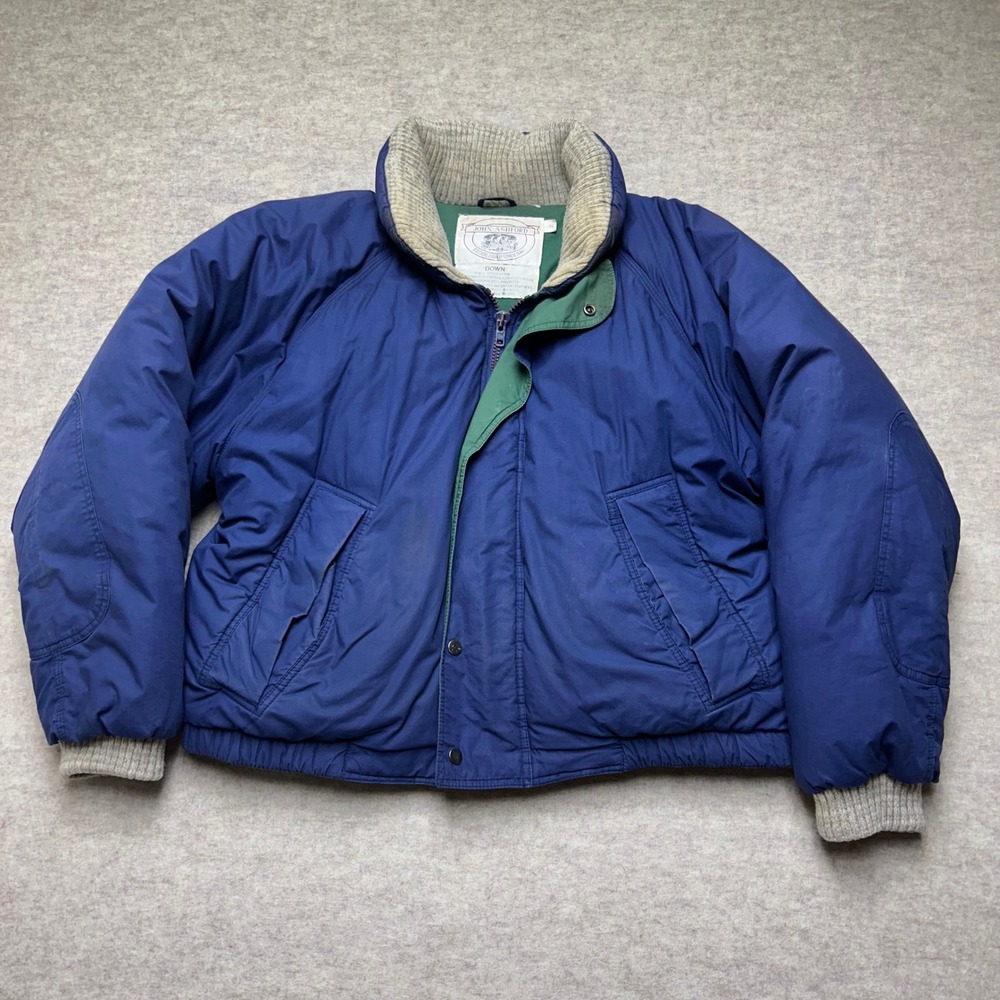 Vntg John Ashford Mens‎ Blue Down Puffer Jacket Heavyweight Quilted Coat XL - Picture 2 of 8